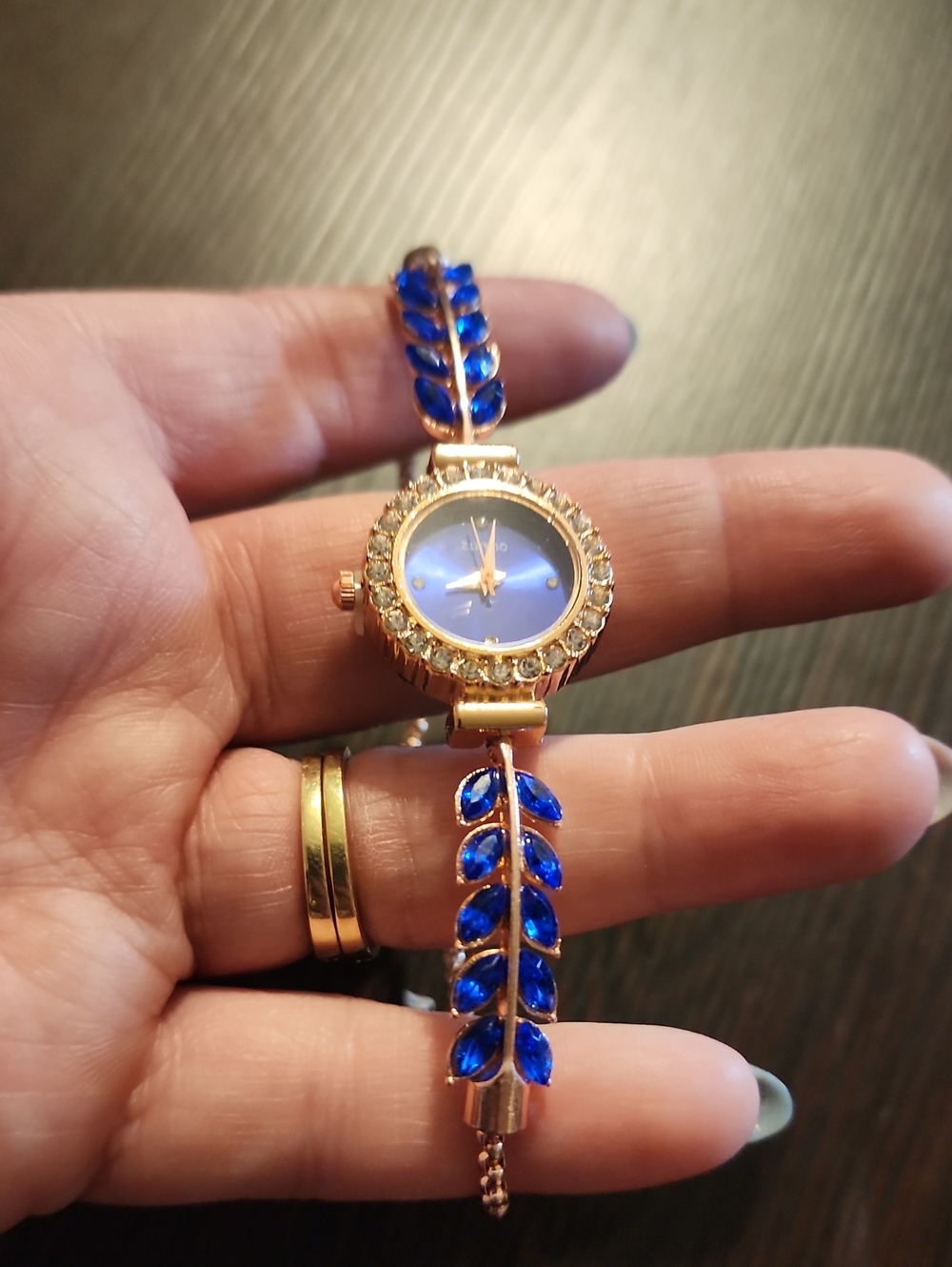 Elegant Blue Crystal Leaf Bracelet Watch - Unbranded
